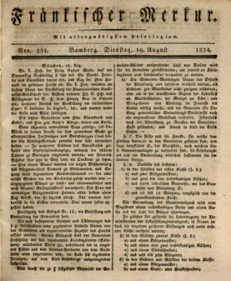 Fränkischer Merkur (Bamberger Zeitung) Dienstag 19. August 1834