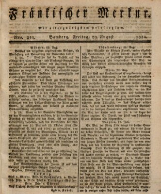 Fränkischer Merkur (Bamberger Zeitung) Freitag 29. August 1834