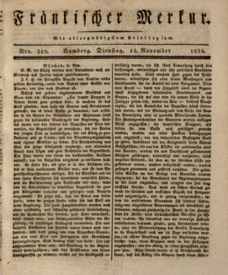 Fränkischer Merkur (Bamberger Zeitung) Dienstag 11. November 1834