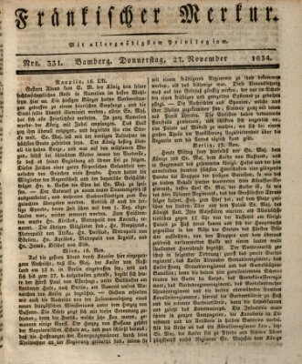 Fränkischer Merkur (Bamberger Zeitung) Donnerstag 27. November 1834