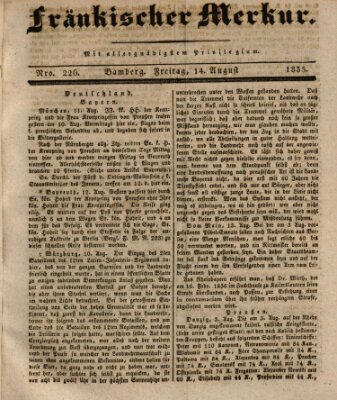 Fränkischer Merkur (Bamberger Zeitung) Freitag 14. August 1835