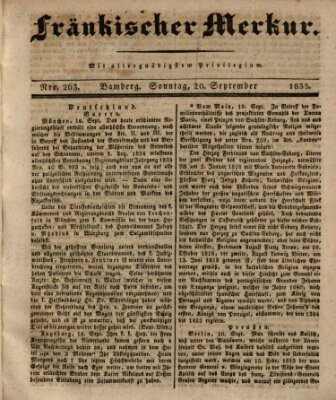 Fränkischer Merkur (Bamberger Zeitung) Sonntag 20. September 1835