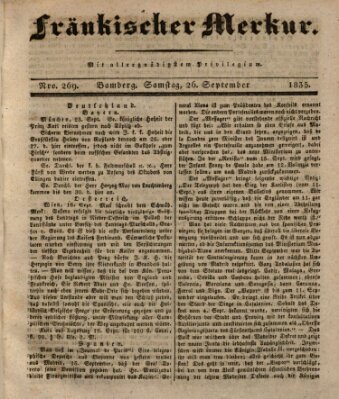 Fränkischer Merkur (Bamberger Zeitung) Samstag 26. September 1835