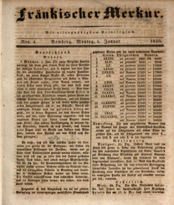 Fränkischer Merkur (Bamberger Zeitung) Montag 4. Januar 1836