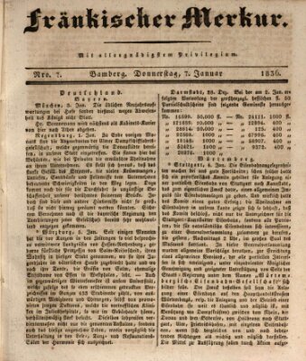 Fränkischer Merkur (Bamberger Zeitung) Donnerstag 7. Januar 1836