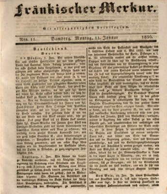 Fränkischer Merkur (Bamberger Zeitung) Montag 11. Januar 1836