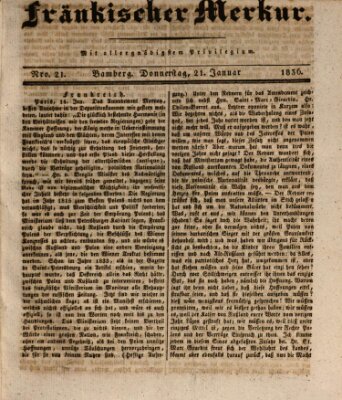 Fränkischer Merkur (Bamberger Zeitung) Donnerstag 21. Januar 1836