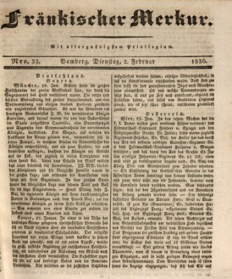 Fränkischer Merkur (Bamberger Zeitung) Dienstag 2. Februar 1836