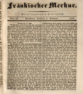 Fränkischer Merkur (Bamberger Zeitung) Freitag 5. Februar 1836