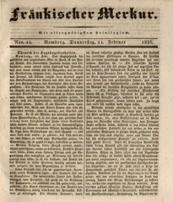 Fränkischer Merkur (Bamberger Zeitung) Donnerstag 11. Februar 1836