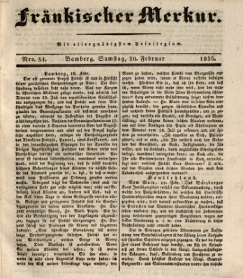Fränkischer Merkur (Bamberger Zeitung) Samstag 20. Februar 1836