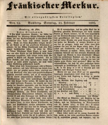 Fränkischer Merkur (Bamberger Zeitung) Sonntag 21. Februar 1836