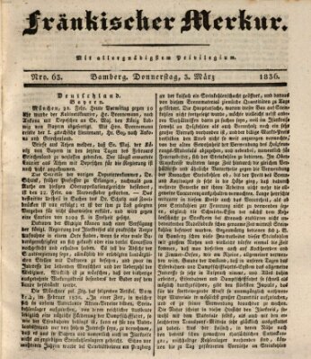 Fränkischer Merkur (Bamberger Zeitung) Donnerstag 3. März 1836