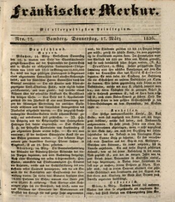 Fränkischer Merkur (Bamberger Zeitung) Donnerstag 17. März 1836