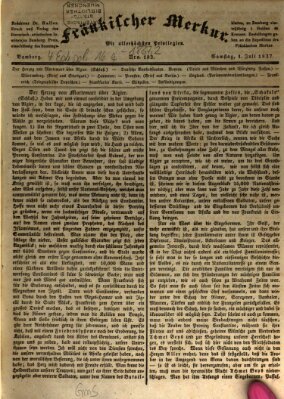 Fränkischer Merkur (Bamberger Zeitung) Samstag 1. Juli 1837