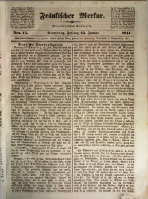 Fränkischer Merkur (Bamberger Zeitung) Freitag 15. Januar 1841