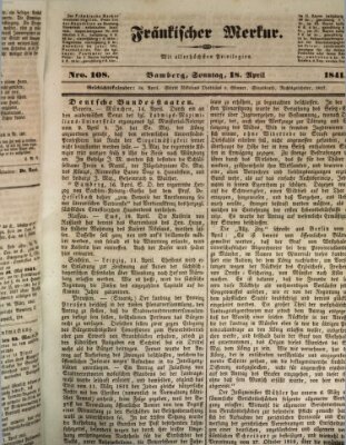 Fränkischer Merkur (Bamberger Zeitung) Sonntag 18. April 1841