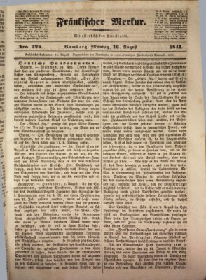 Fränkischer Merkur (Bamberger Zeitung) Montag 16. August 1841