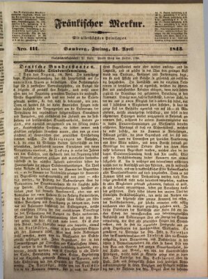 Fränkischer Merkur (Bamberger Zeitung) Freitag 21. April 1843