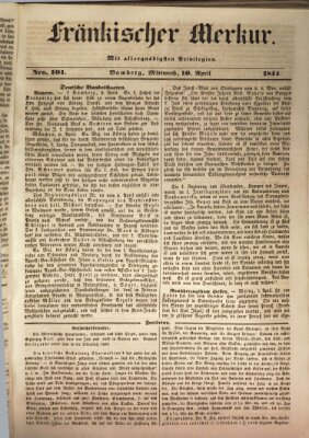 Fränkischer Merkur (Bamberger Zeitung) Mittwoch 10. April 1844