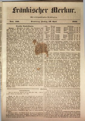 Fränkischer Merkur (Bamberger Zeitung) Freitag 19. April 1844