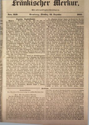 Fränkischer Merkur (Bamberger Zeitung) Dienstag 24. Dezember 1844