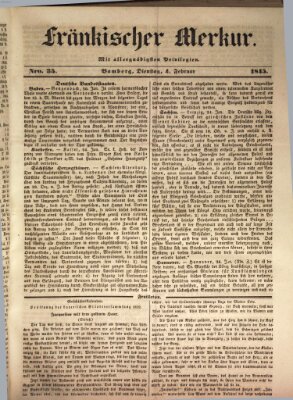 Fränkischer Merkur (Bamberger Zeitung) Dienstag 4. Februar 1845