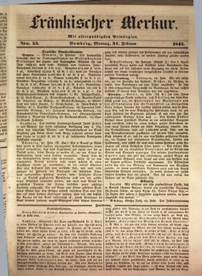 Fränkischer Merkur (Bamberger Zeitung) Freitag 21. Februar 1845