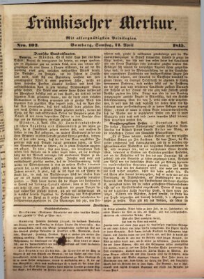 Fränkischer Merkur (Bamberger Zeitung) Samstag 12. April 1845