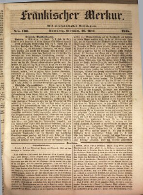 Fränkischer Merkur (Bamberger Zeitung) Mittwoch 16. April 1845