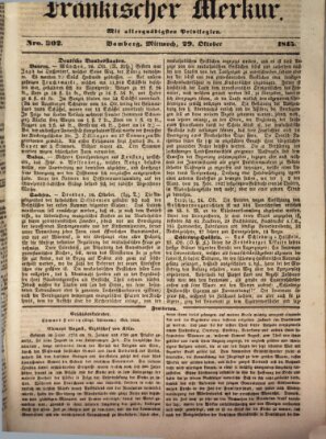 Fränkischer Merkur (Bamberger Zeitung) Mittwoch 29. Oktober 1845