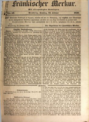 Fränkischer Merkur (Bamberger Zeitung) Sonntag 22. Februar 1846