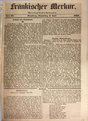 Fränkischer Merkur (Bamberger Zeitung) Donnerstag 2. April 1846