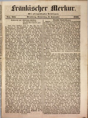 Fränkischer Merkur (Bamberger Zeitung) Donnerstag 3. September 1846