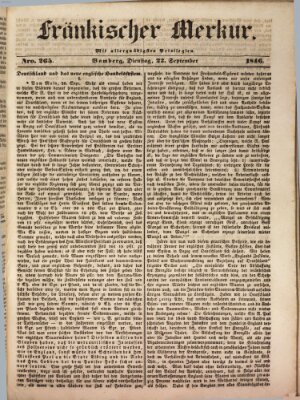 Fränkischer Merkur (Bamberger Zeitung) Dienstag 22. September 1846