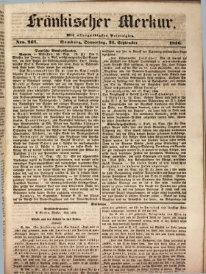 Fränkischer Merkur (Bamberger Zeitung) Donnerstag 24. September 1846