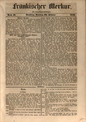 Fränkischer Merkur (Bamberger Zeitung) Sonntag 20. Februar 1848