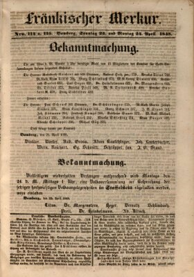Fränkischer Merkur (Bamberger Zeitung) Sonntag 23. April 1848