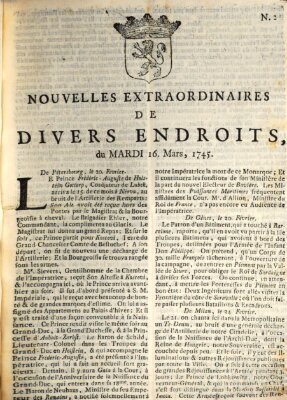 Nouvelles extraordinaires de divers endroits Dienstag 16. März 1745