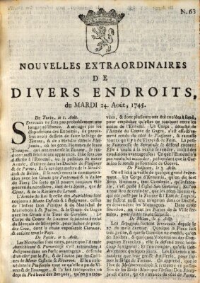 Nouvelles extraordinaires de divers endroits Dienstag 24. August 1745