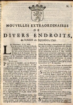 Nouvelles extraordinaires de divers endroits Dienstag 28. September 1745