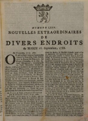 Nouvelles extraordinaires de divers endroits Dienstag 16. September 1788