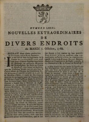 Nouvelles extraordinaires de divers endroits Dienstag 7. Oktober 1788