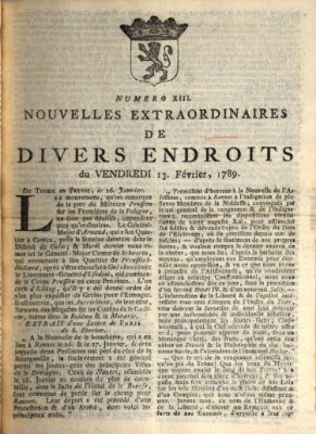Nouvelles extraordinaires de divers endroits Freitag 13. Februar 1789