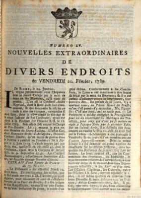 Nouvelles extraordinaires de divers endroits Freitag 20. Februar 1789