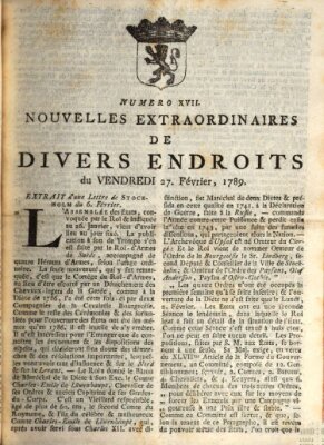 Nouvelles extraordinaires de divers endroits Freitag 27. Februar 1789