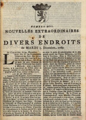 Nouvelles extraordinaires de divers endroits Dienstag 1. Dezember 1789