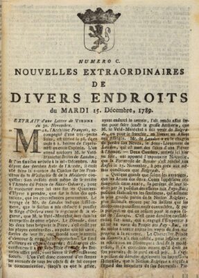 Nouvelles extraordinaires de divers endroits Dienstag 15. Dezember 1789