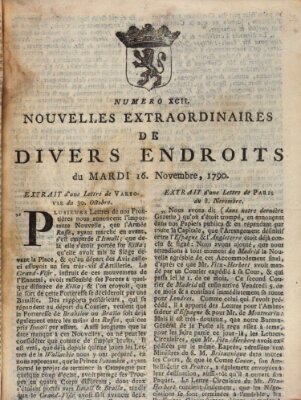 Nouvelles extraordinaires de divers endroits Dienstag 16. November 1790