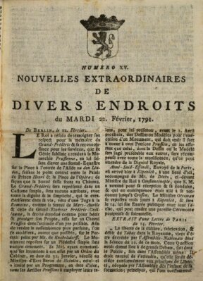 Nouvelles extraordinaires de divers endroits Dienstag 22. Februar 1791